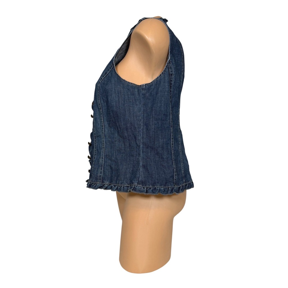 Tribal Denim Women's Size 8 Ruffle Trim Military Vest Blue Stretch Dark Wash - Picture 5 of 9